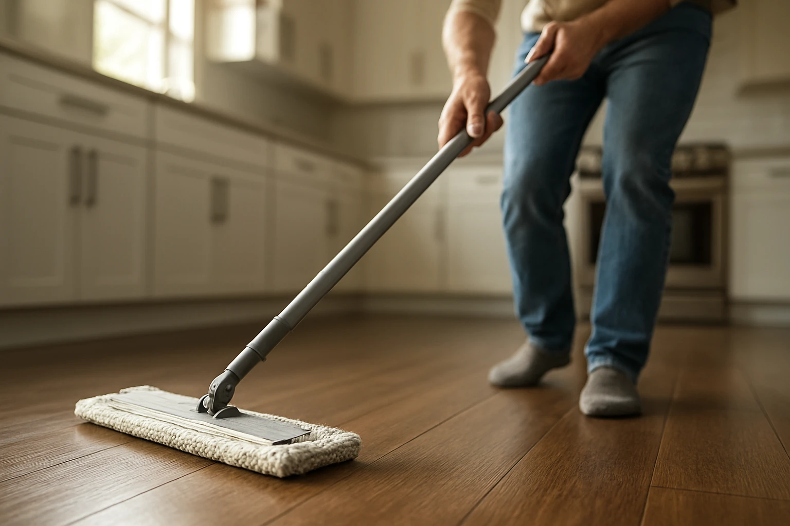 Vinyl floor being mopped