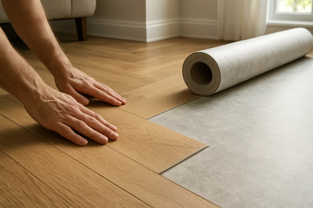 LVT and vinyl flooring samples side by side