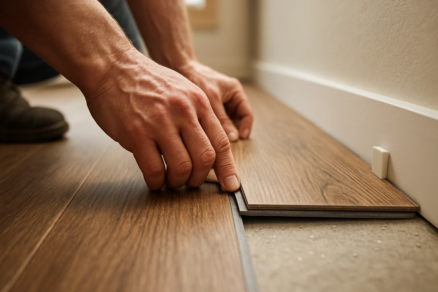 LVT planks clicking together