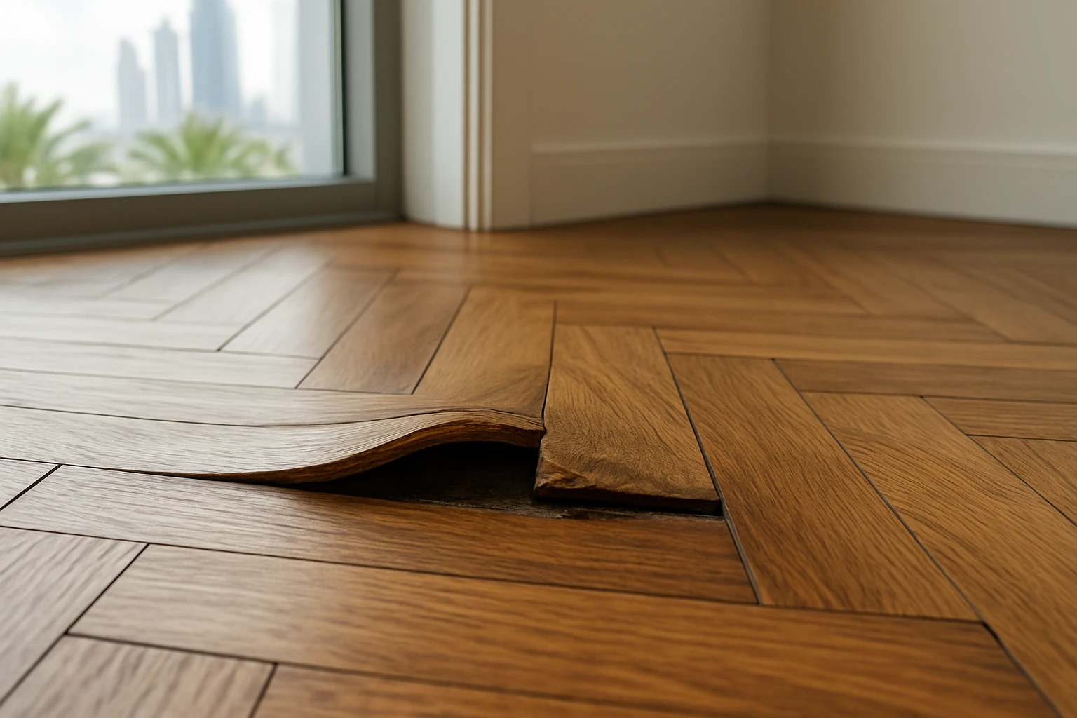 Parquet flooring cupping and buckling damage