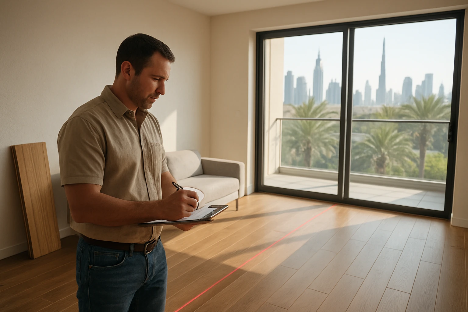 Parquet flooring measurement in Dubai living room