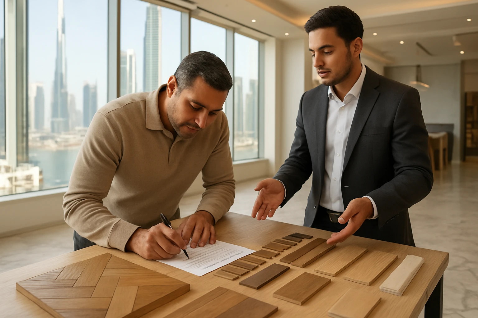 Parquet flooring quote signing in Dubai