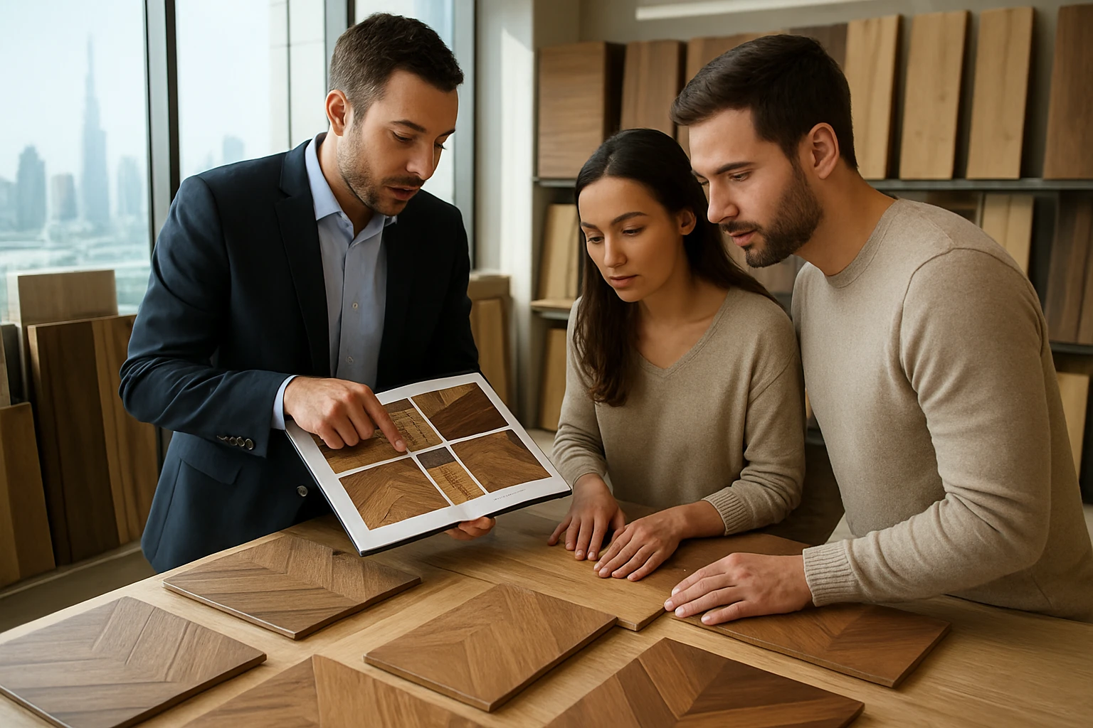 Parquet flooring showroom consultation in Dubai