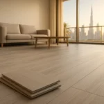 SPC flooring plank samples in Dubai living room