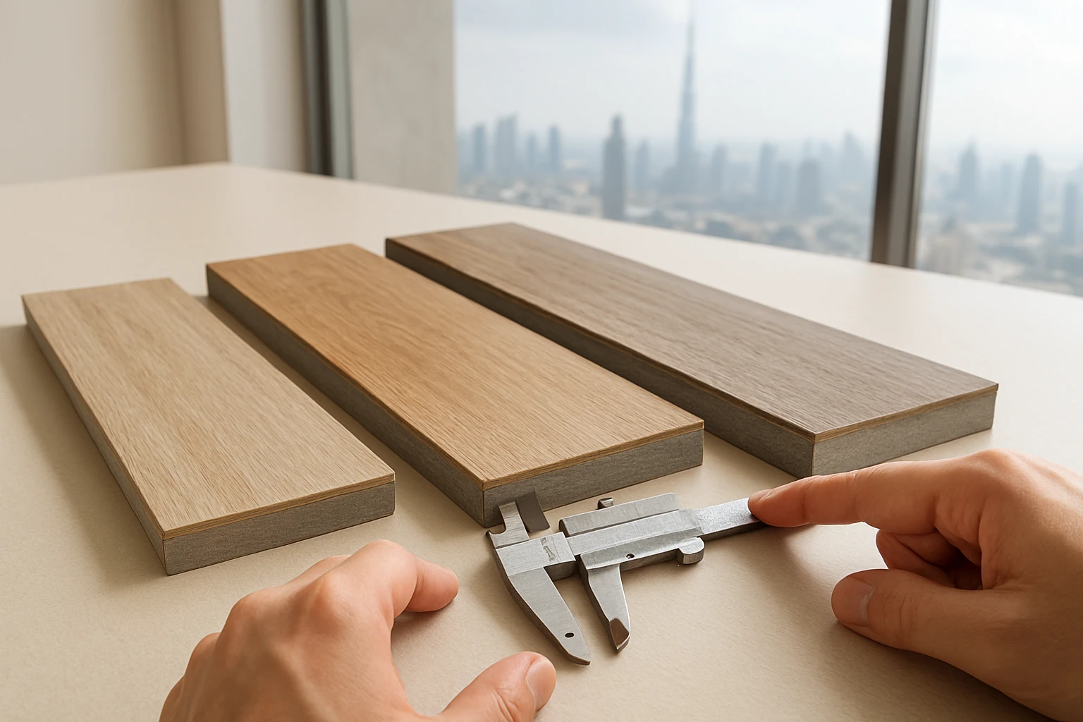 SPC flooring samples thickness comparison Dubai