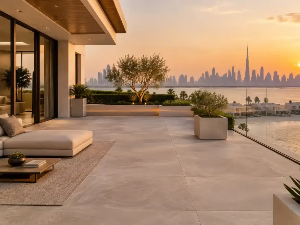 Durable outdoor floor tiles for patios and terraces