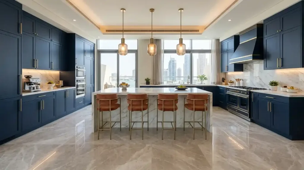 Porcelain kitchen flooring in a modern Dubai home