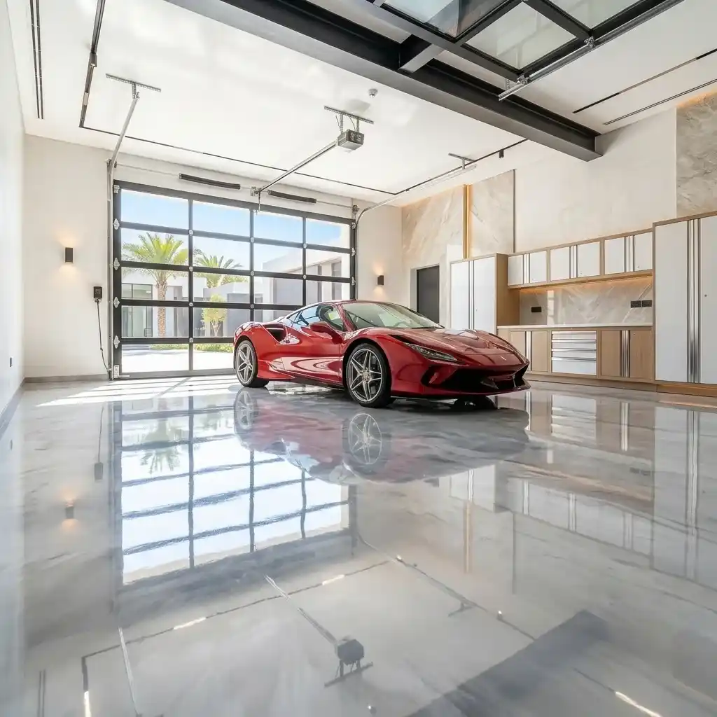Epoxy garage flooring in a Dubai villa